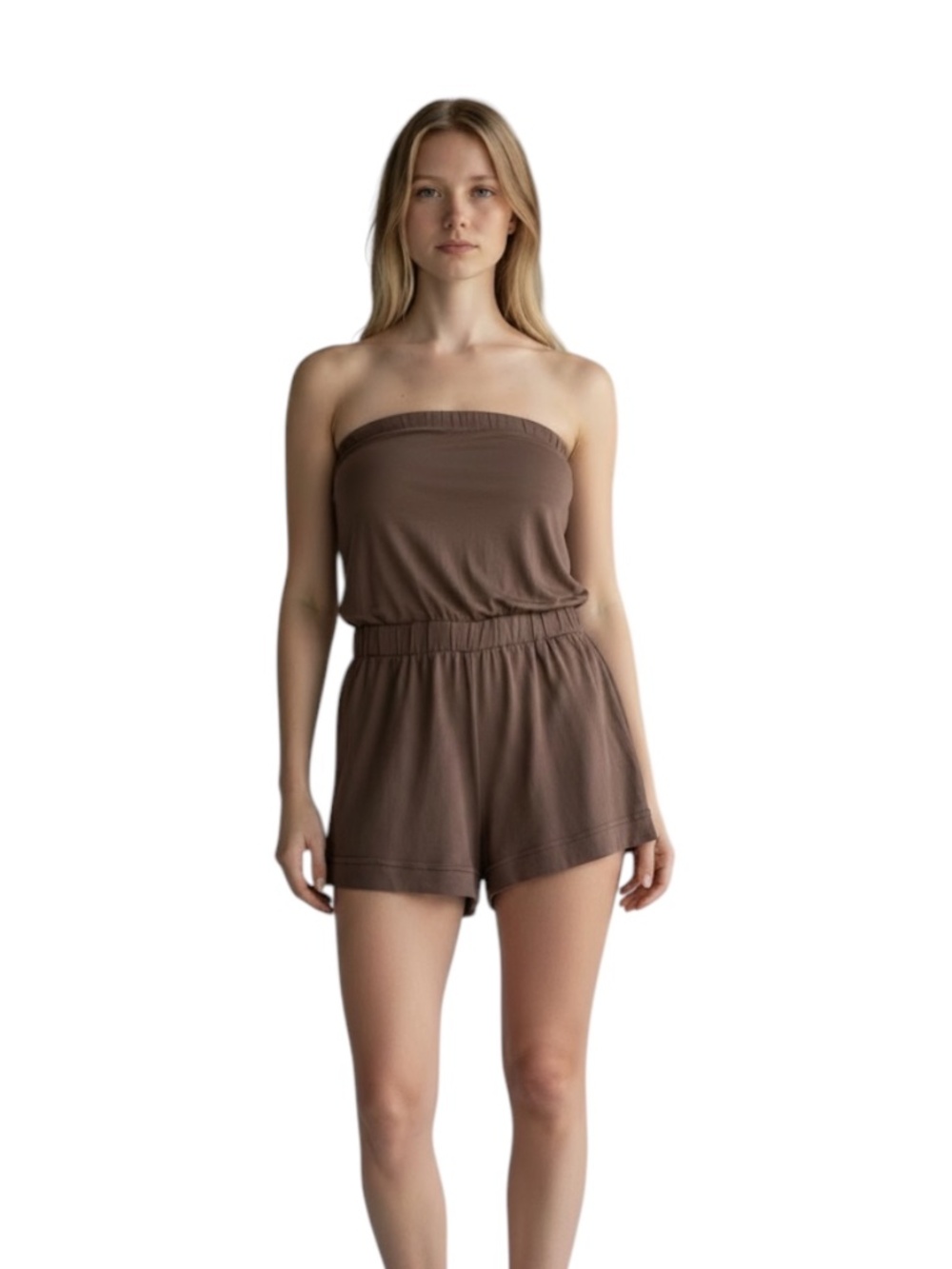 On Line Brown Size Small Strapless Romper Soft Stretch Fabric